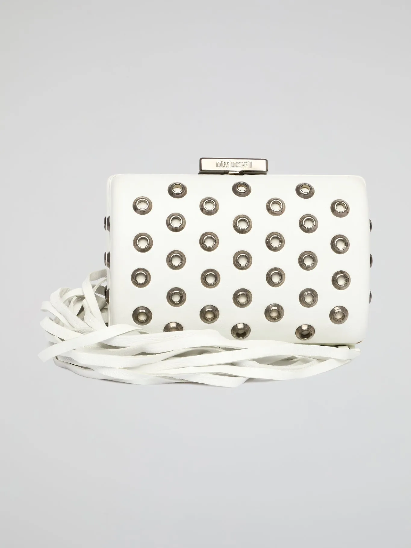White Embellished Leather Clutch