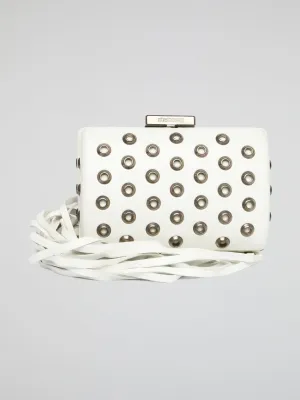 White Embellished Leather Clutch