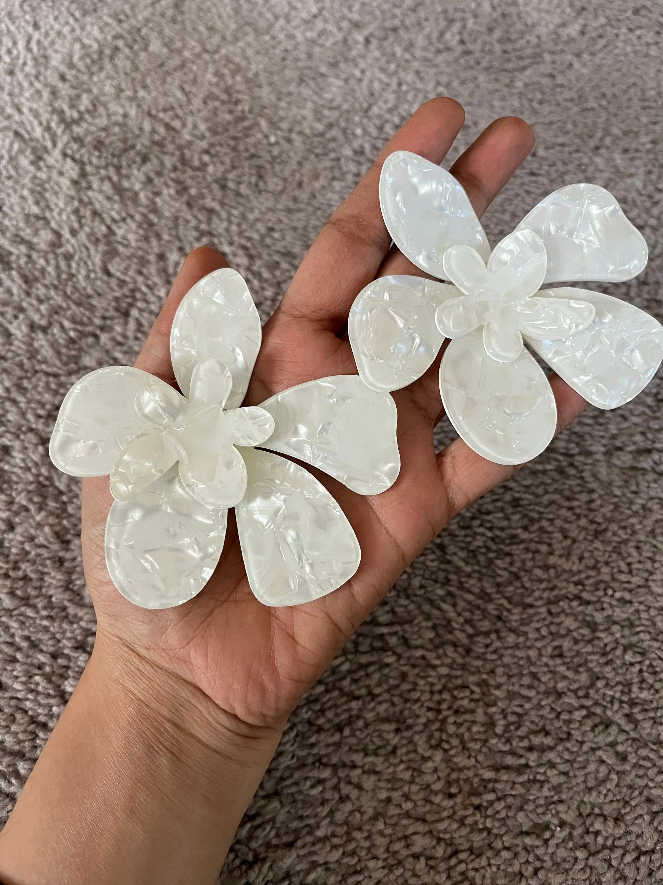 White flower earrings , huge white feathered earrings , large Snow White earrings , white earrings , big long white earrings acrylic floral