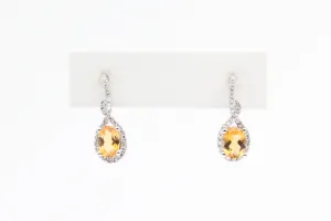 White Gold Citrine and Diamond Dangle Earrings