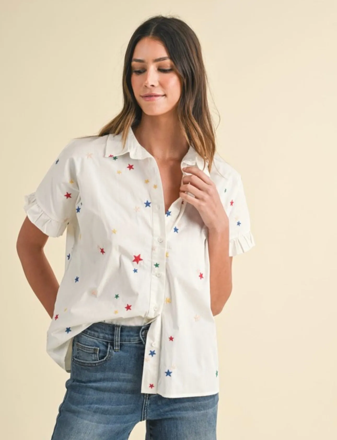 White Multicolor Star Blouse