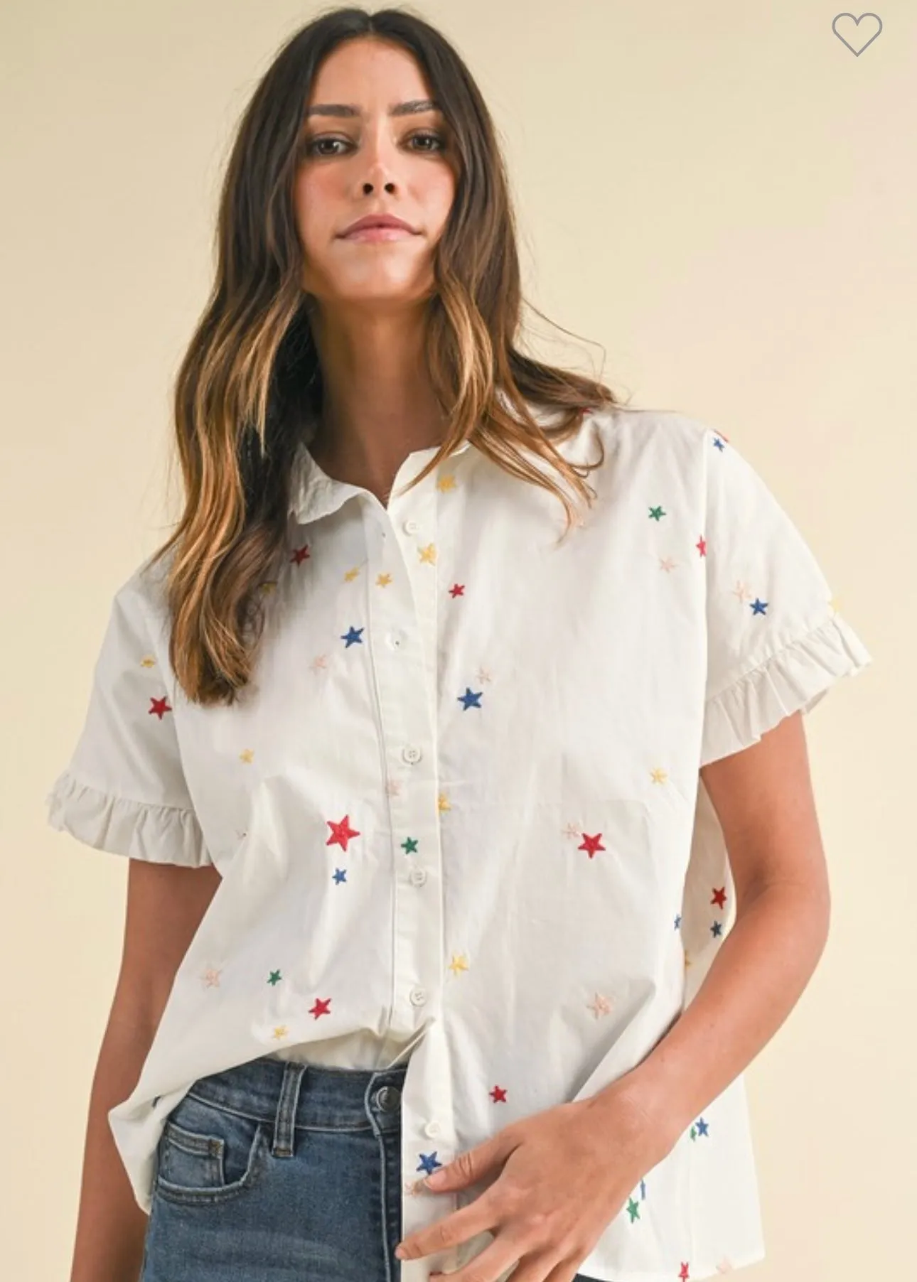 White Multicolor Star Blouse