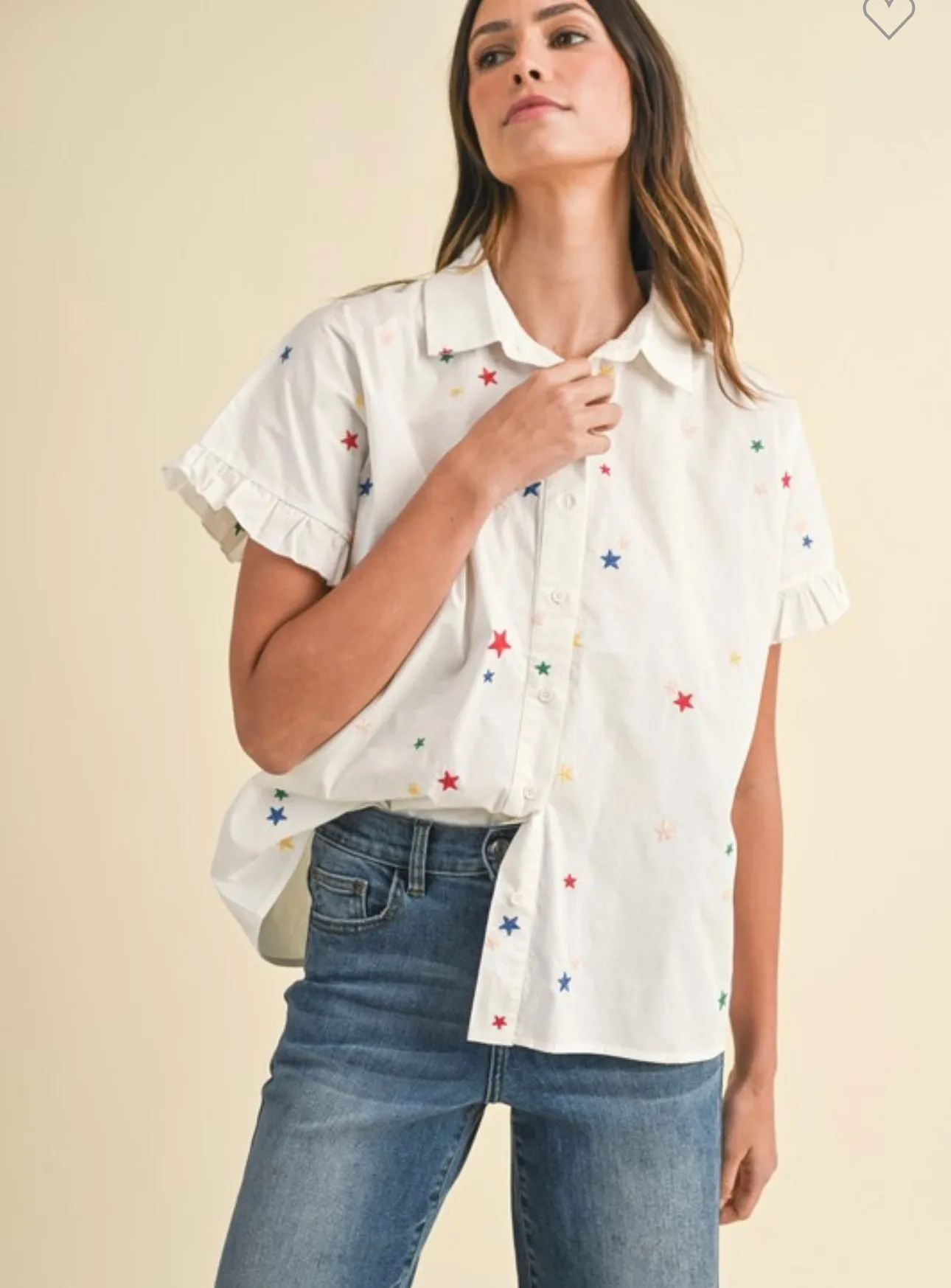 White Multicolor Star Blouse