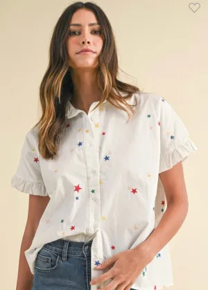 White Multicolor Star Blouse