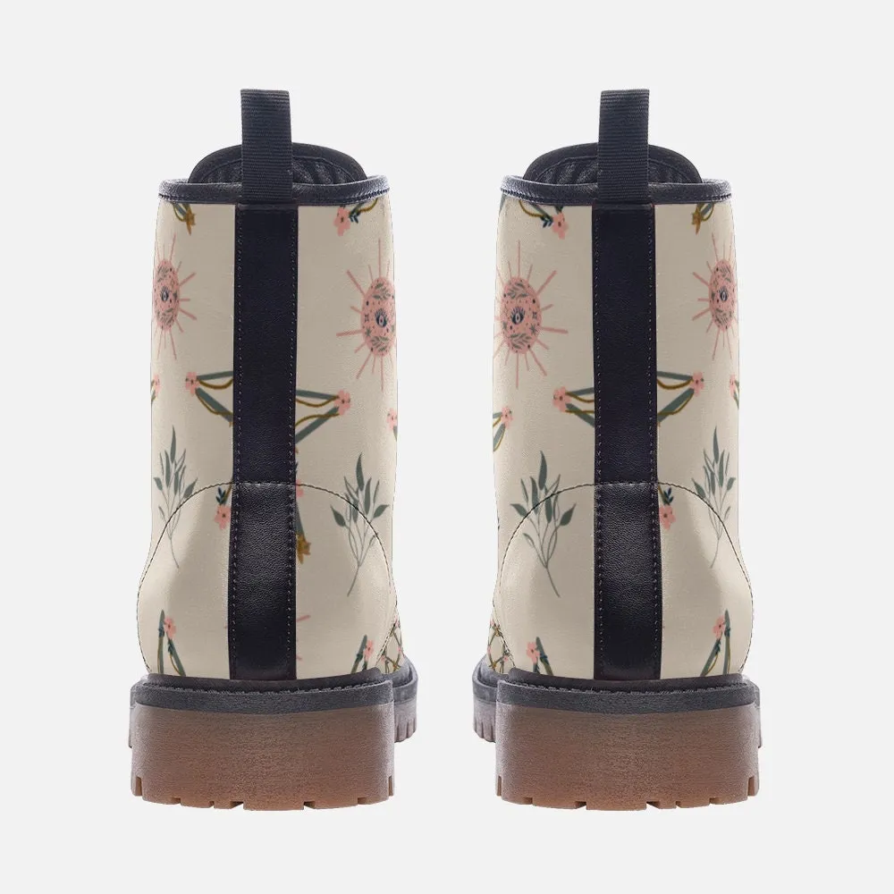 Wiccan Star Beige Vegan Leather Unisex Boots