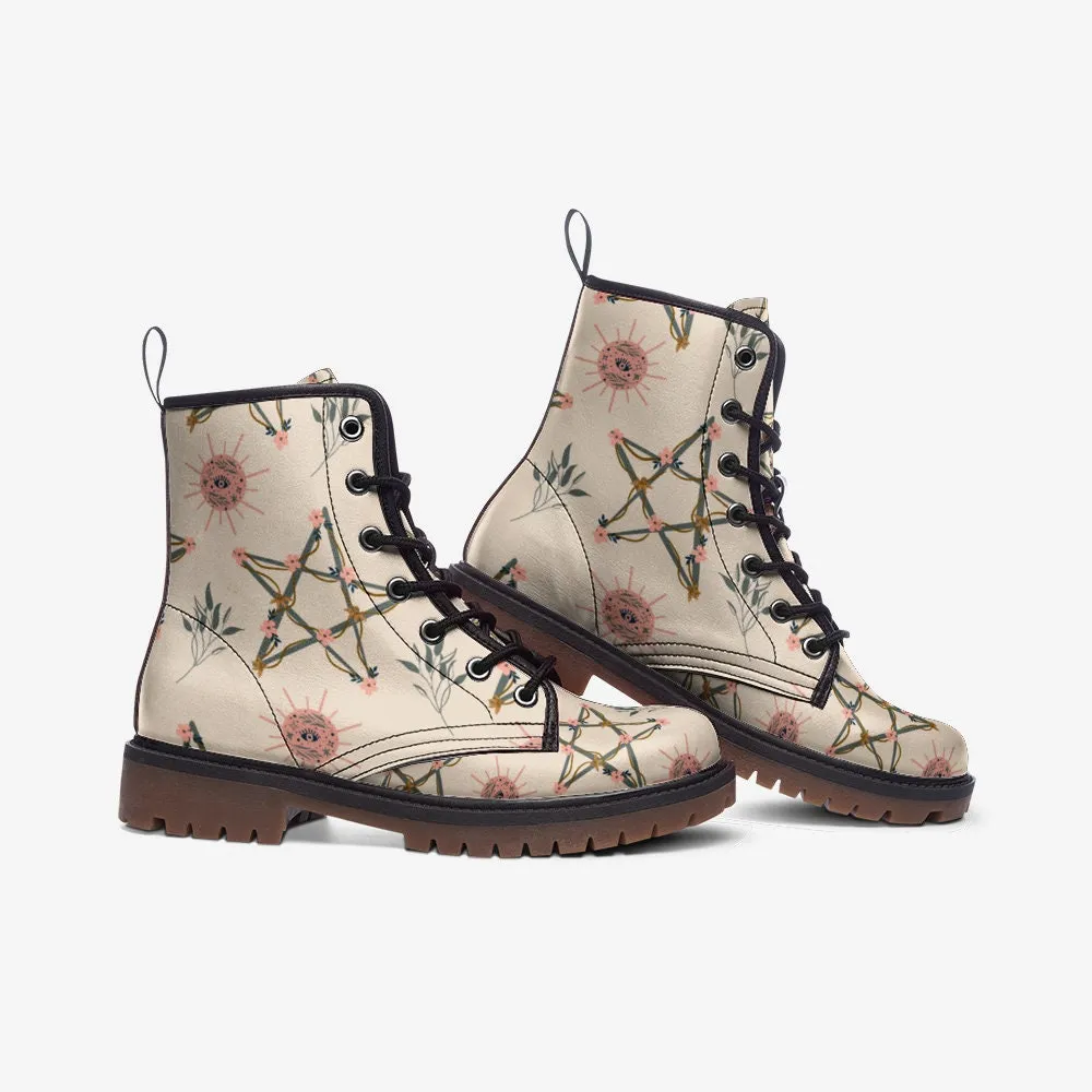 Wiccan Star Beige Vegan Leather Unisex Boots