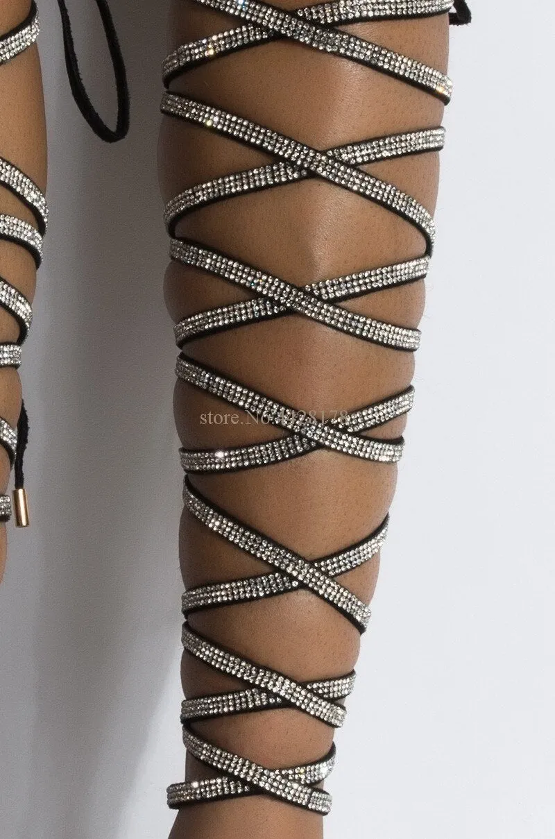 Woman diamond Lace up Over knee Sandals Boots