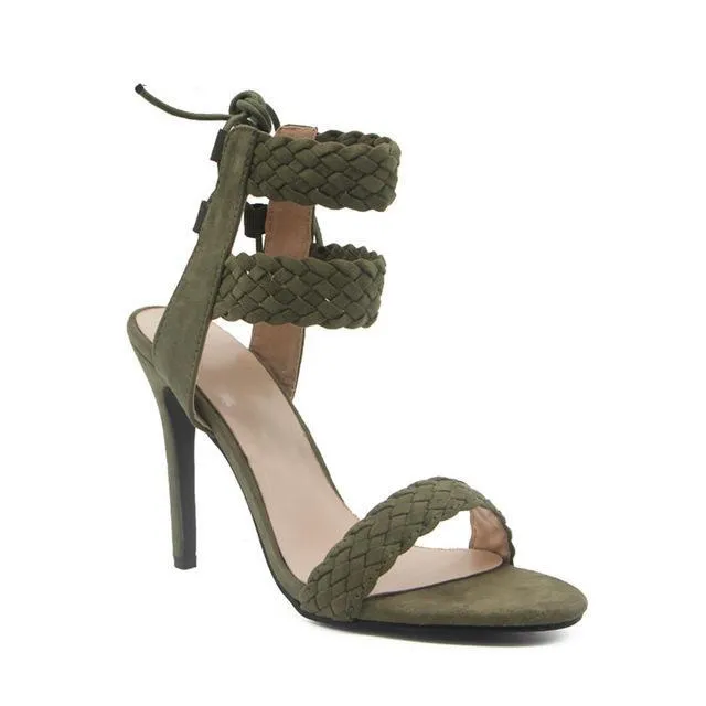 Women Ankle Strap Fashion Summer High Heels Gladiator Sandals - Black,Blue,Green,Apricot