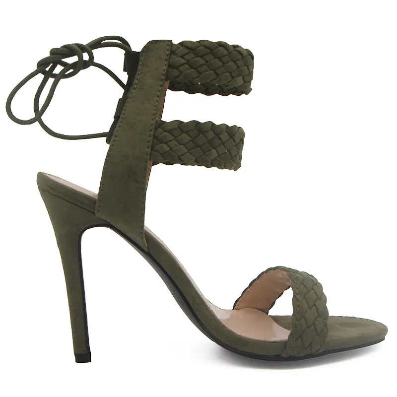 Women Ankle Strap Fashion Summer High Heels Gladiator Sandals - Black,Blue,Green,Apricot