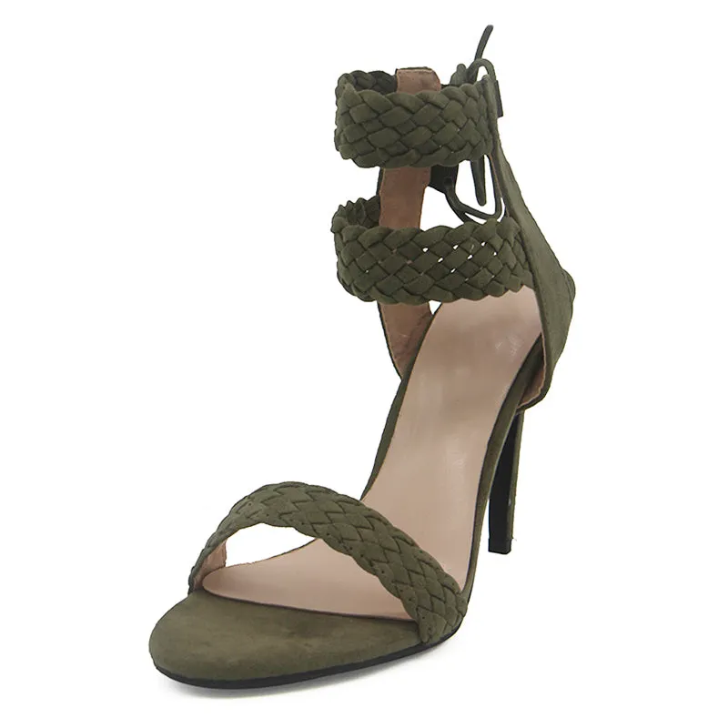 Women Ankle Strap Fashion Summer High Heels Gladiator Sandals - Black,Blue,Green,Apricot