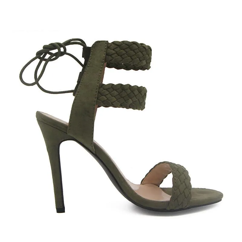 Women Ankle Strap Fashion Summer High Heels Gladiator Sandals - Black,Blue,Green,Apricot