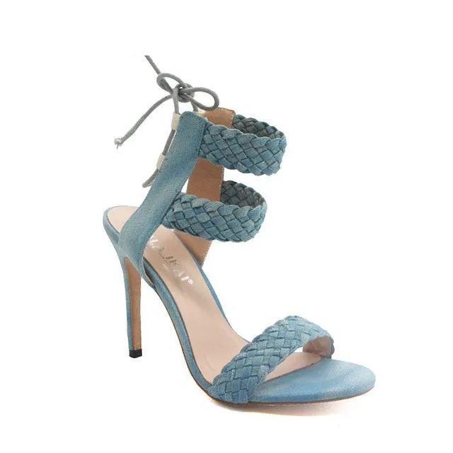 Women Ankle Strap Fashion Summer High Heels Gladiator Sandals - Black,Blue,Green,Apricot
