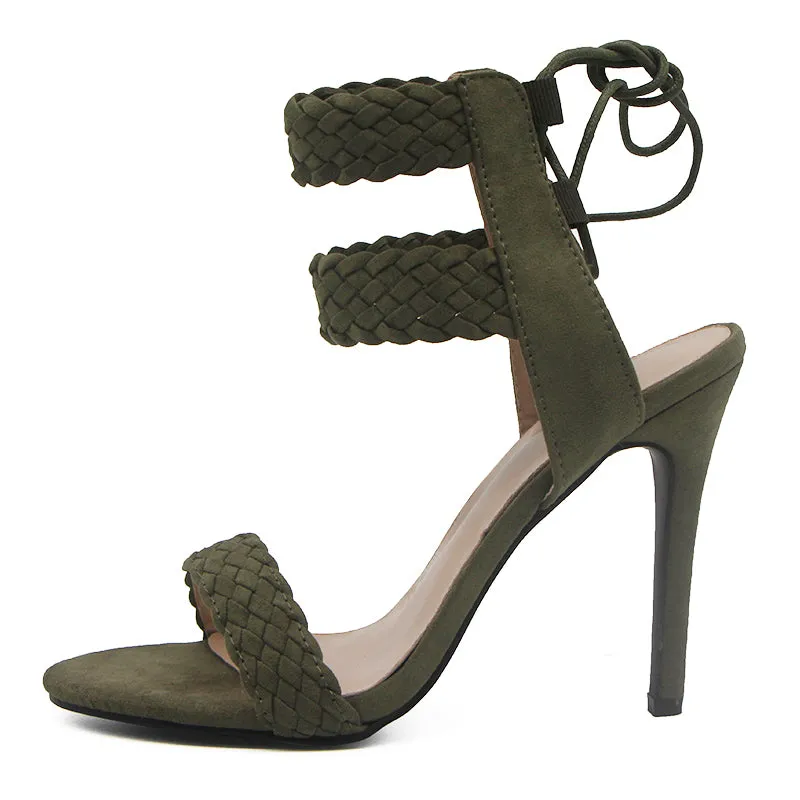 Women Ankle Strap Fashion Summer High Heels Gladiator Sandals - Black,Blue,Green,Apricot