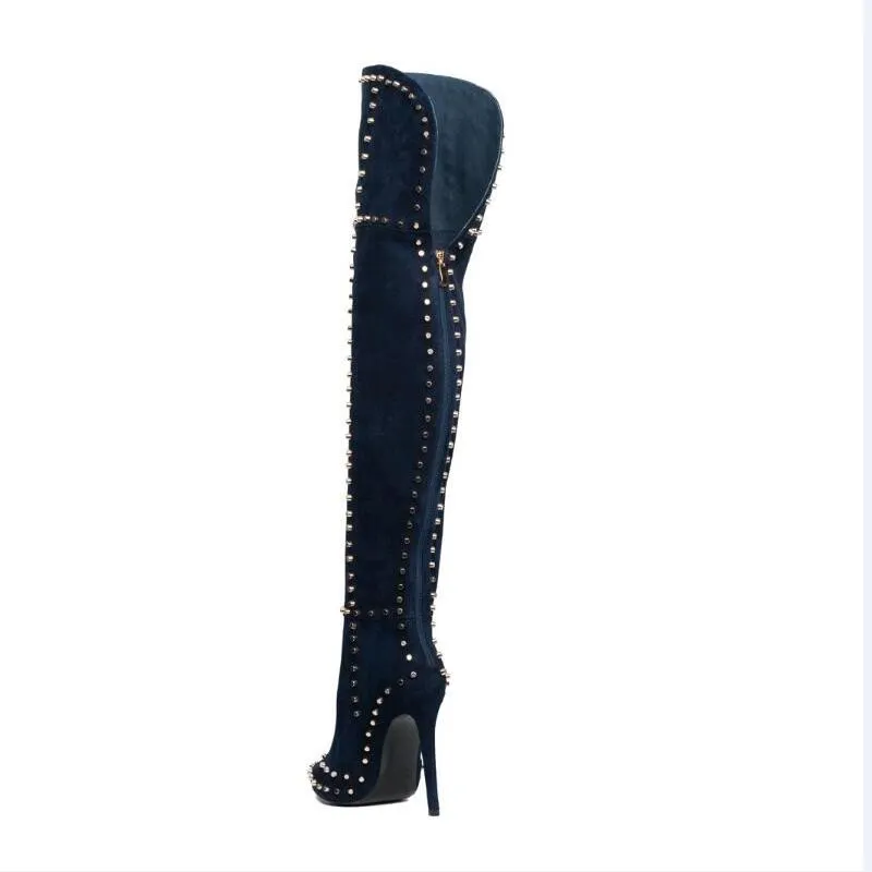Women Boots Over The Knee High Stretchy Suede Leather Shoes