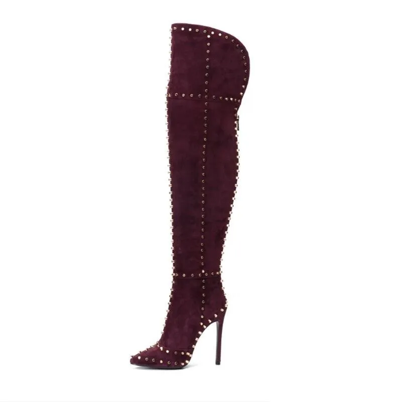 Women Boots Over The Knee High Stretchy Suede Leather Shoes