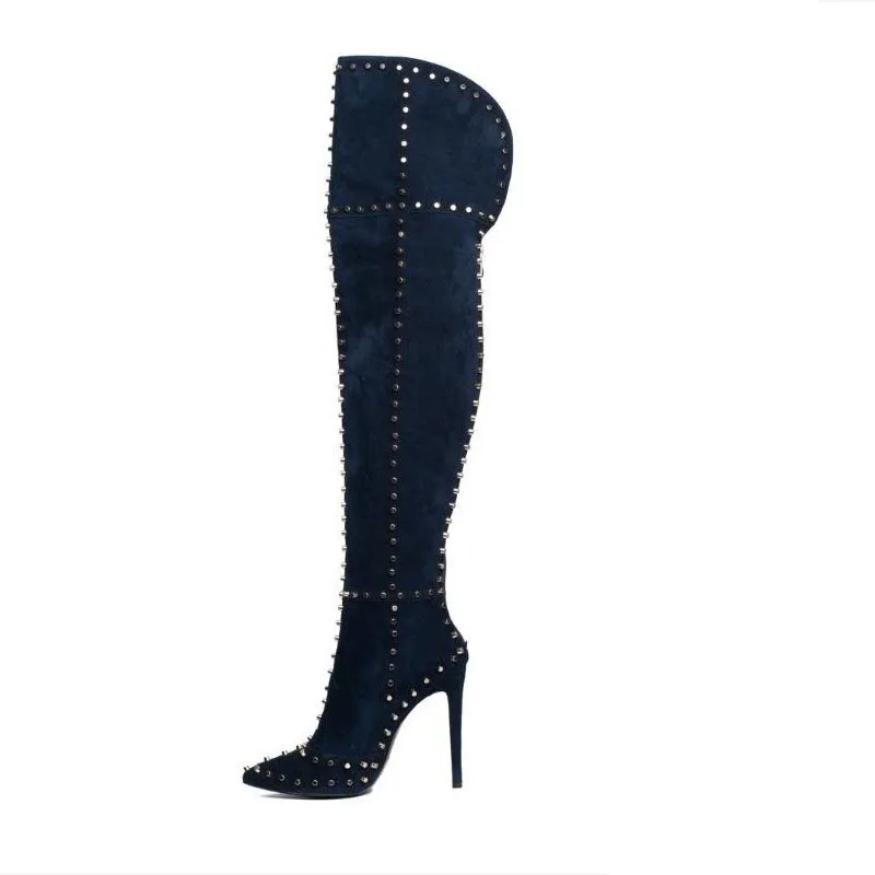 Women Boots Over The Knee High Stretchy Suede Leather Shoes