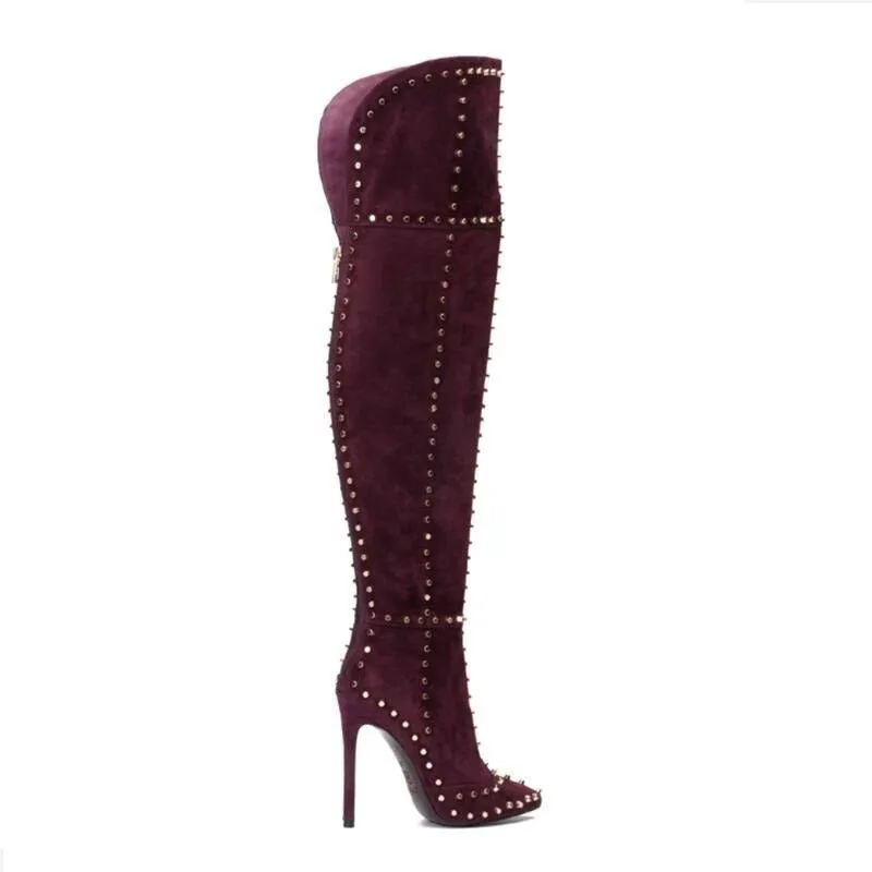 Women Boots Over The Knee High Stretchy Suede Leather Shoes