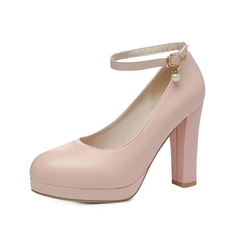 Women Buckle Shallow High Heel Platform Pumps