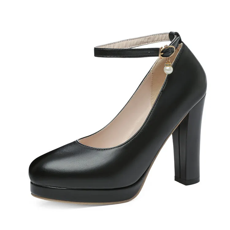 Women Buckle Shallow High Heel Platform Pumps
