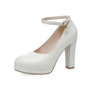 Women Buckle Shallow High Heel Platform Pumps