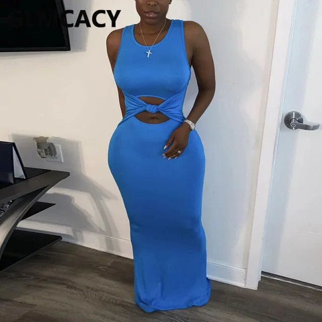 Women Casual Sleeveless Solid Maxi Dress Classy