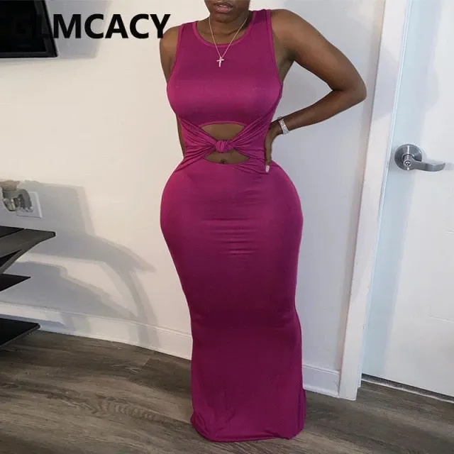 Women Casual Sleeveless Solid Maxi Dress Classy