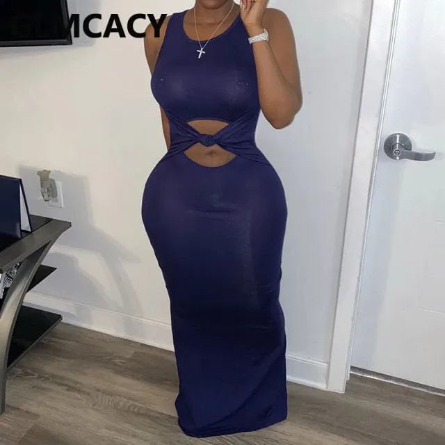 Women Casual Sleeveless Solid Maxi Dress Classy