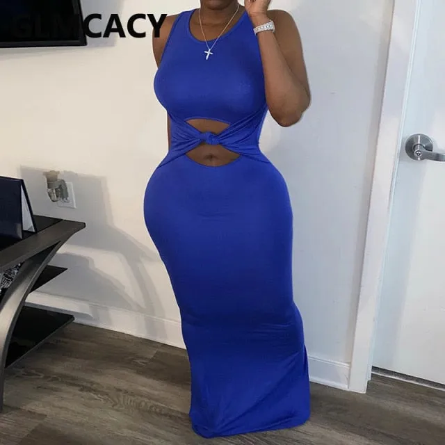 Women Casual Sleeveless Solid Maxi Dress Classy