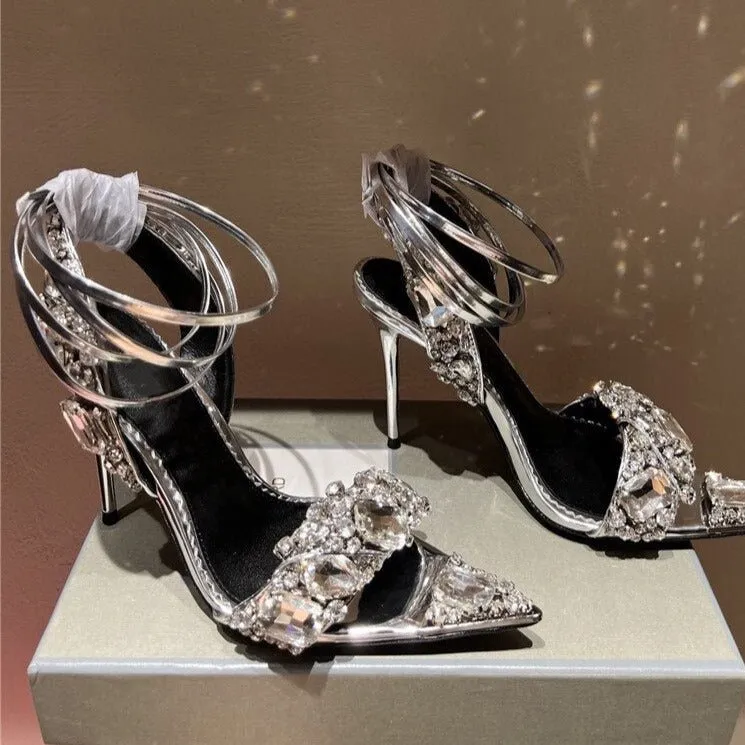 Women Crystal Party Sandals Design Rhinestone High Heels Wedding Shoes