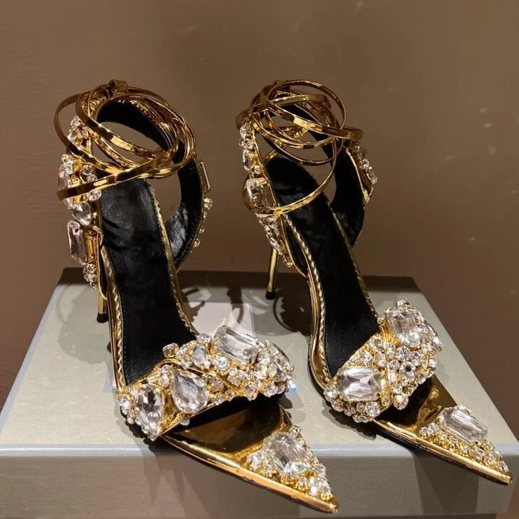 Women Crystal Party Sandals Design Rhinestone High Heels Wedding Shoes