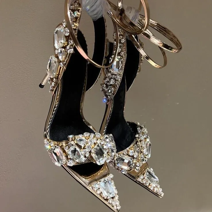 Women Crystal Party Sandals Design Rhinestone High Heels Wedding Shoes