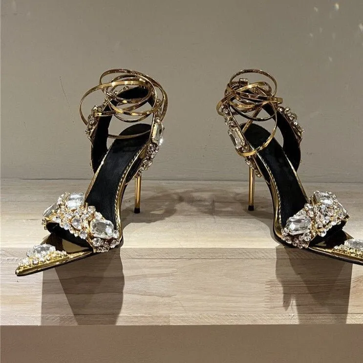 Women Crystal Party Sandals Design Rhinestone High Heels Wedding Shoes