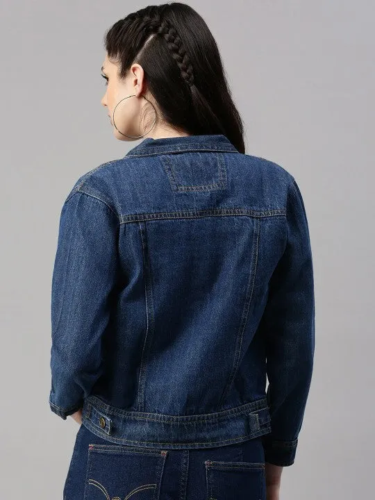 Women Dark Blue Washed Denim Jacket
