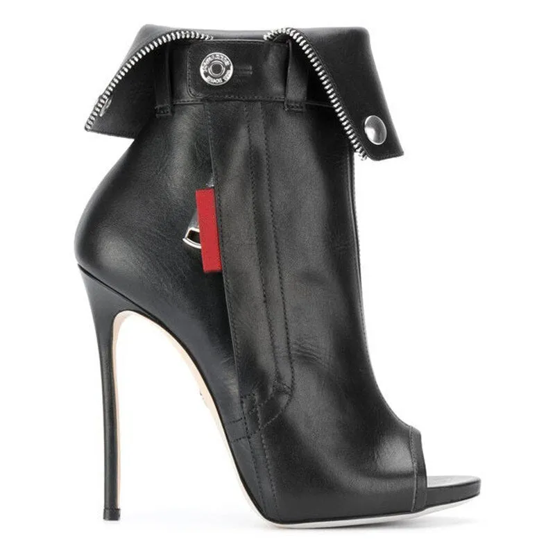 Women High Heel Peep Toe Sandals Boots Buckle Side Zipper