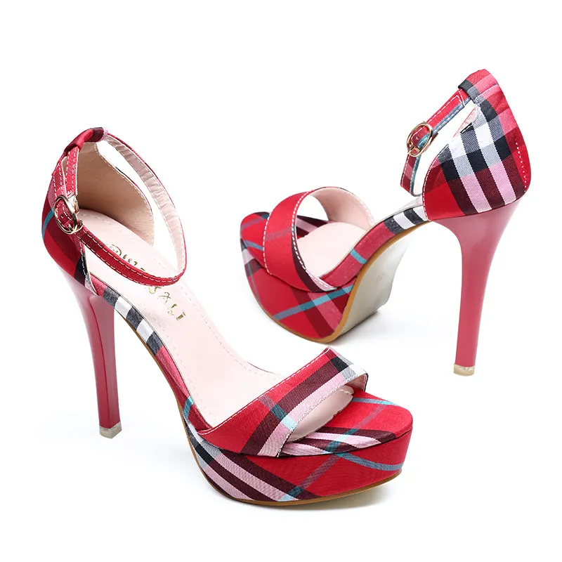 Women High Heels 13cm Woman Sandals Summer Red High Heel Sandals Punk Women Platform Sandals Ladies Dress Shoes Black Shoes