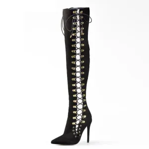 Women Lace Up High Heel Gladiator Shoes Party Long Boots