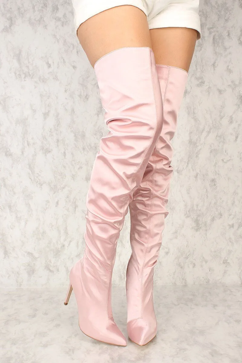 Women Pink Slouchy Thigh High Heels Boots Plus Size