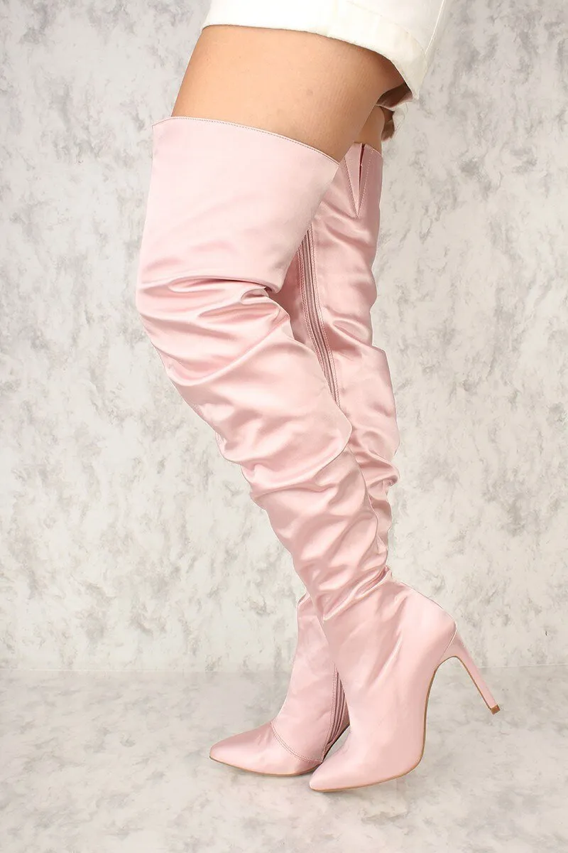 Women Pink Slouchy Thigh High Heels Boots Plus Size