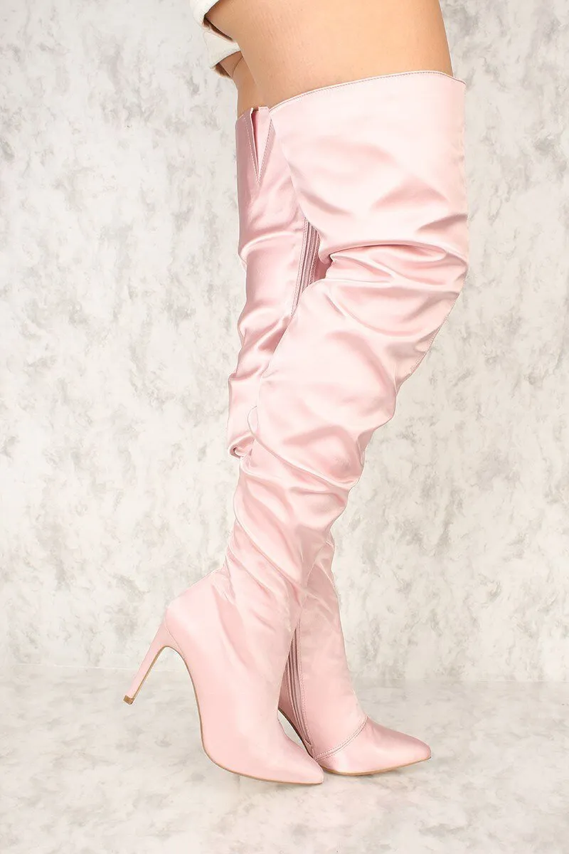 Women Pink Slouchy Thigh High Heels Boots Plus Size