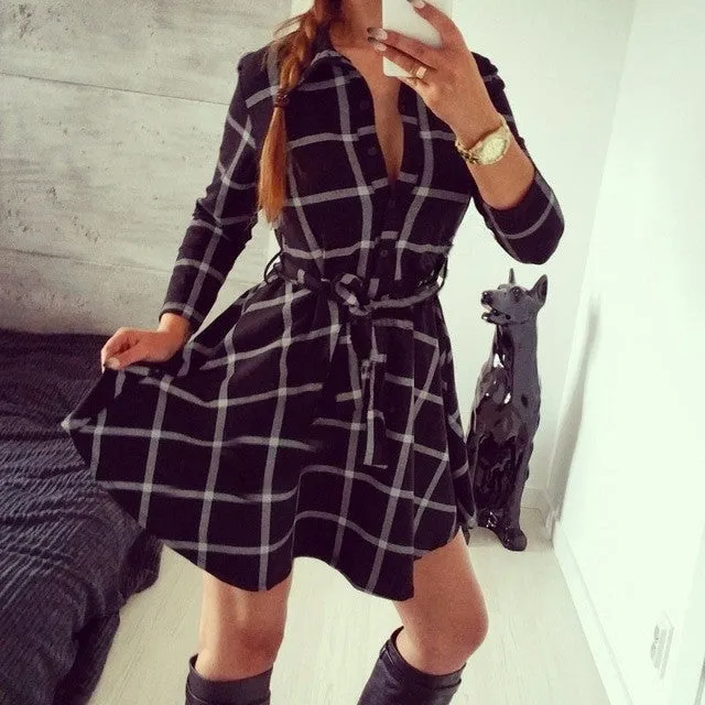 Women Plaid Check Print Vintage Casual Shirt