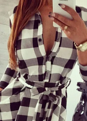 Women Plaid Check Print Vintage Casual Shirt