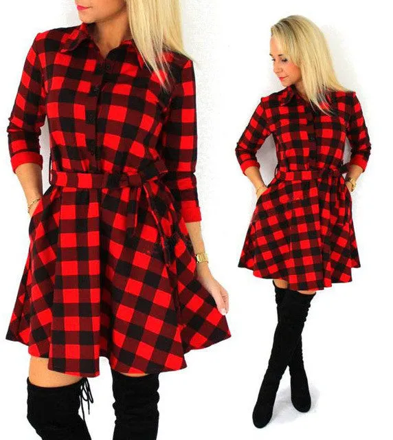 Women Plaid Check Print Vintage Casual Shirt
