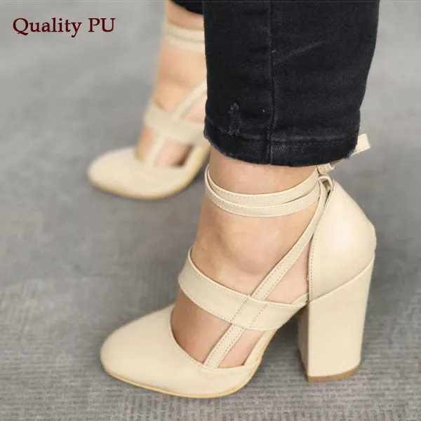 Women Pumps Fashion Gladiator Heels Shoes Woman Quality Lace Up High Heels Hollow Women Heels Black Pink