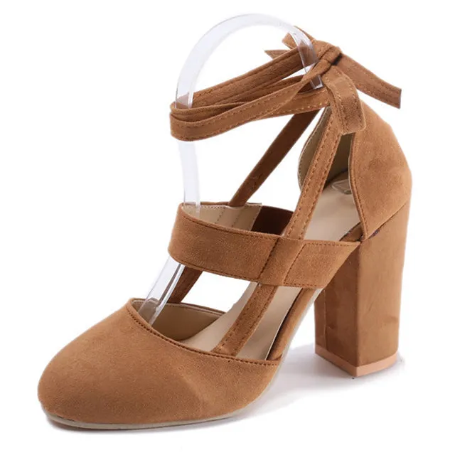 Women Pumps Fashion Gladiator Heels Shoes Woman Quality Lace Up High Heels Hollow Women Heels Black Pink