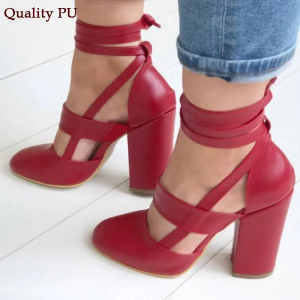 Women Pumps Fashion Gladiator Heels Shoes Woman Quality Lace Up High Heels Hollow Women Heels Black Pink