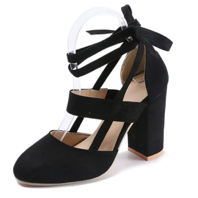 Women Pumps Fashion Gladiator Heels Shoes Woman Quality Lace Up High Heels Hollow Women Heels Black Pink