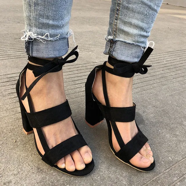 Women Pumps Fashion Gladiator Heels Shoes Woman Quality Lace Up High Heels Hollow Women Heels Black Pink
