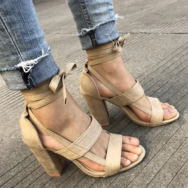 Women Pumps Fashion Gladiator Heels Shoes Woman Quality Lace Up High Heels Hollow Women Heels Black Pink