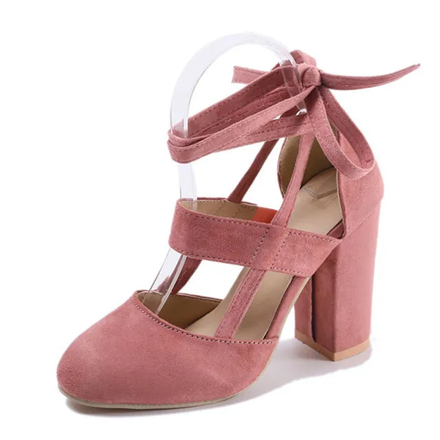 Women Pumps Fashion Gladiator Heels Shoes Woman Quality Lace Up High Heels Hollow Women Heels Black Pink