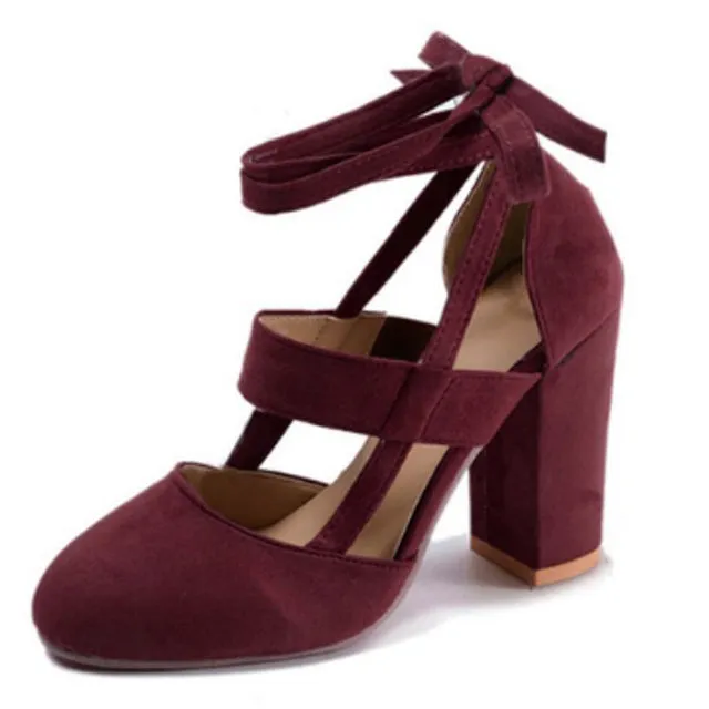 Women Pumps Fashion Gladiator Heels Shoes Woman Quality Lace Up High Heels Hollow Women Heels Black Pink